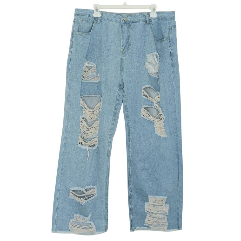 Women's Plus Size Light Wash Distressed Ripped Jeans 3XL Y2K Grunge